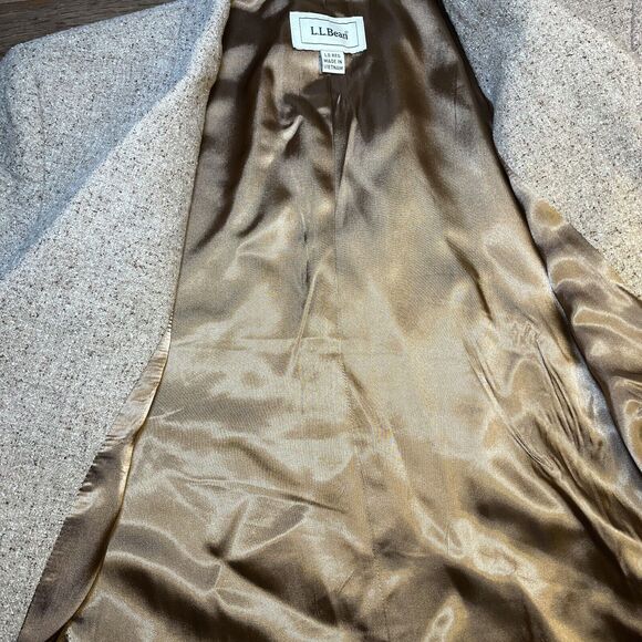LL Bean Blazer 3 Button Jacket Women's Large Wool Lined Silk Blend Herringbone - Picture 14 of 16